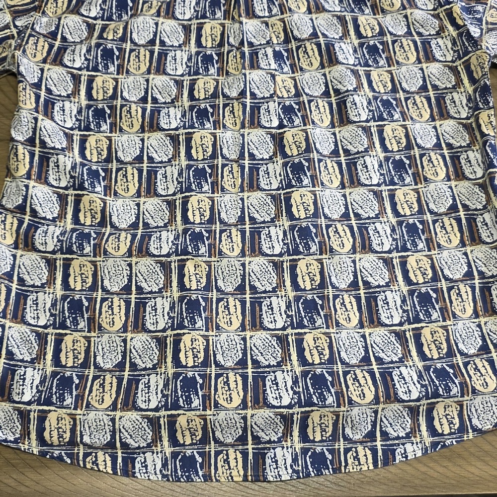 Alexander Martin 100% Cotton Button Up Shirt Large Blue Geometric Print Vintage - Picture 7 of 11